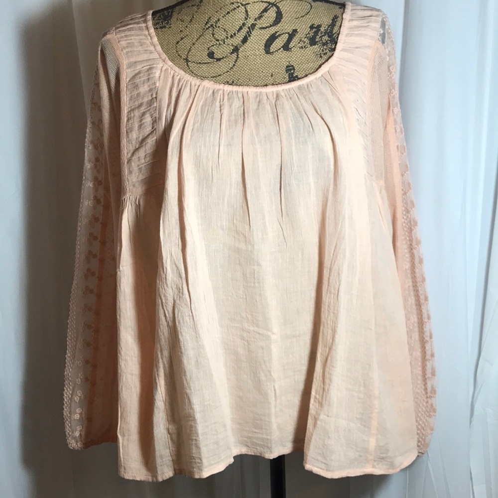 🆕 Lucky Brand Pink Lace Peasant Top Blouse Lace M